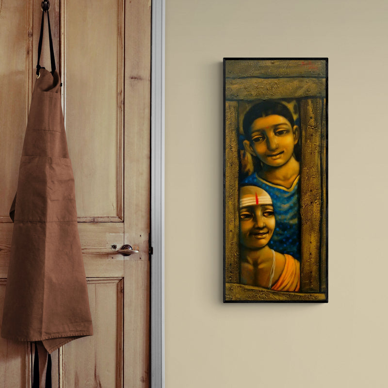 In-situ view of Apet Pramod's 'Broken Compound 1' painting in a room