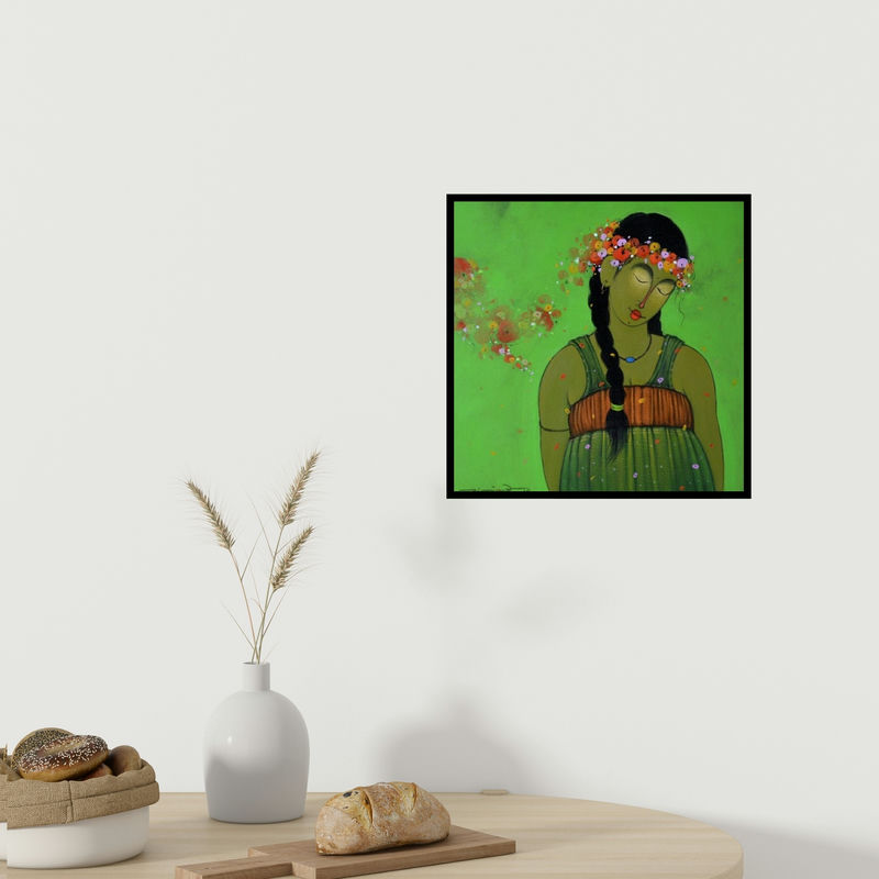 In-situ view of Sanjay M Khochare's 'Brunatte 1 (Floral Reverie)' painting in a room