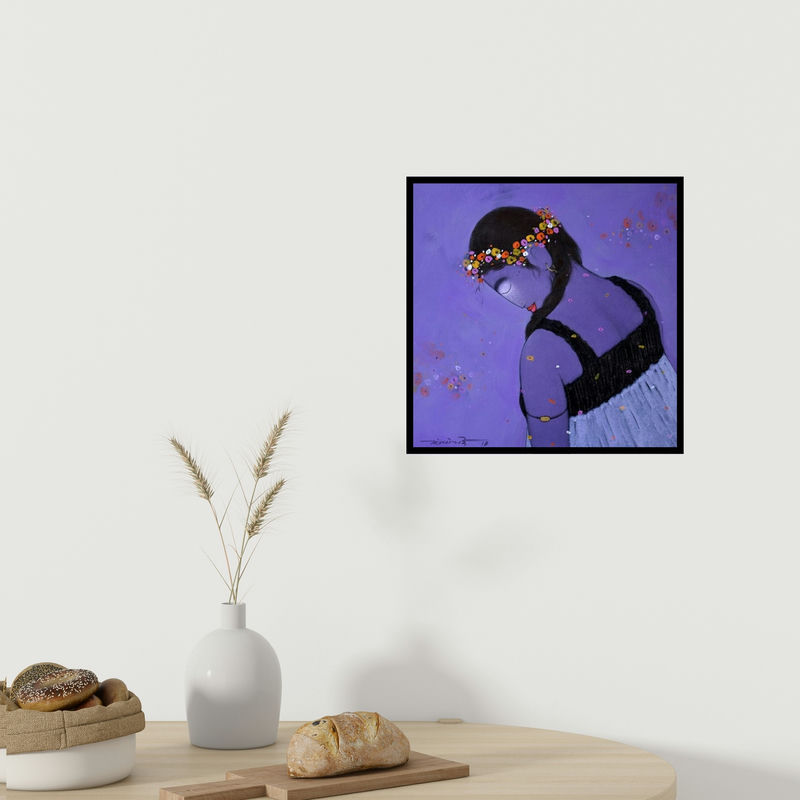 In-situ view of Sanjay M Khochare's 'Brunatte 2 (A Floral Reverie)' painting in a room