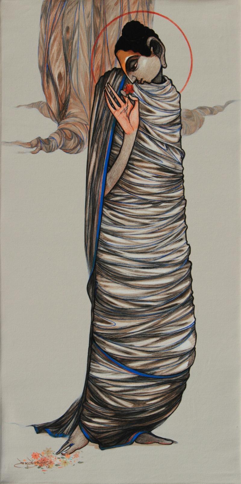 Figurative acrylic painting titled 'Buddha 11', 48x24 inches, by artist Sanjay Sable on Canvas