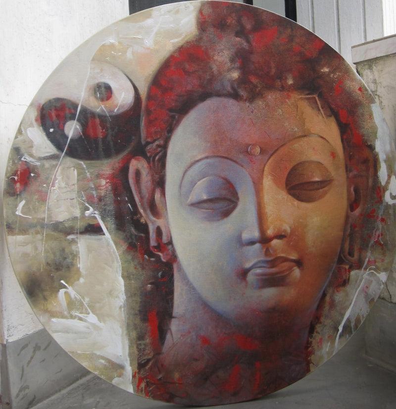 Religious acrylic painting titled 'Buddha 14', 36x36 inches, by artist Ashis Mondal on Canvas