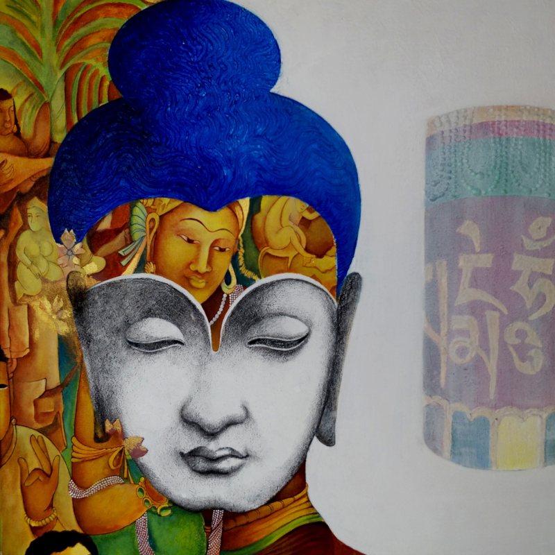 'Buddha 2' religious acrylic painting by artist Chandrakant Tajbije, 24x24 inch, on canvas