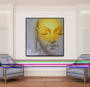 In-situ view of Prince Chand's 'Buddha 2 (Buddha Golden Enlightenment)' painting in a room