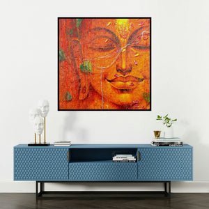 'Buddha 2' painting by Pradeep Kumar shown on a wall in a furnished room.