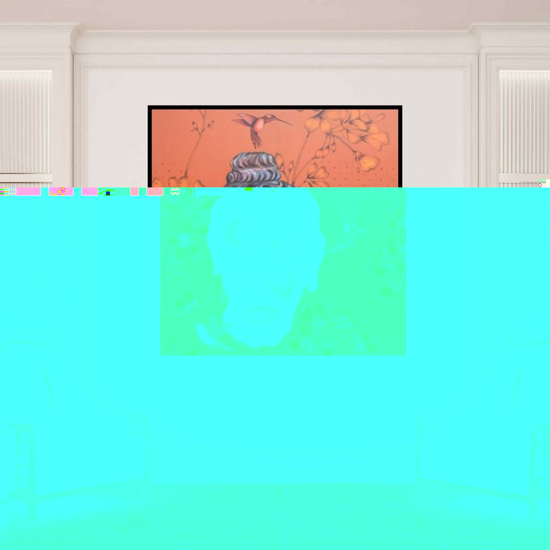 In-situ view of Sujit Karmakar's 'Buddha (Buddha with Hummingbirds)' painting in a room