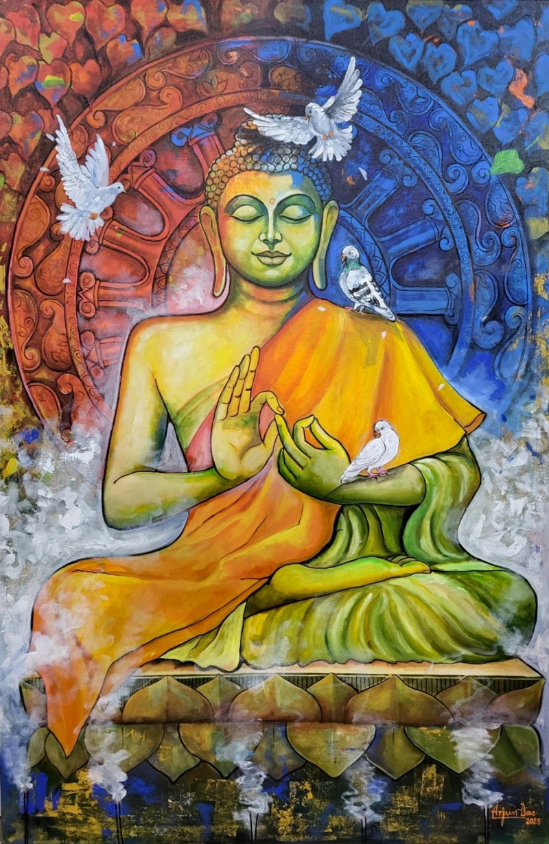 Buddha 3' religious acrylic painting by artist Arjun Das, 72x48 inch, on canvas