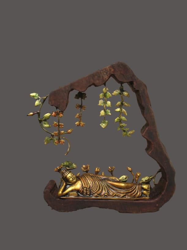Buddha' religious Brass, Metal sculpture by artist Rohan Sonavane, 28x12 inch, on brass, metal