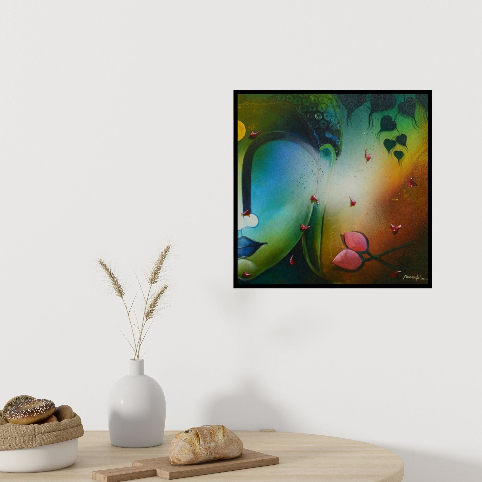 In-situ view of Anupam Pal's 'Buddha (Buddha's Serenity) (Buddha Serene Awakening)' painting in a room