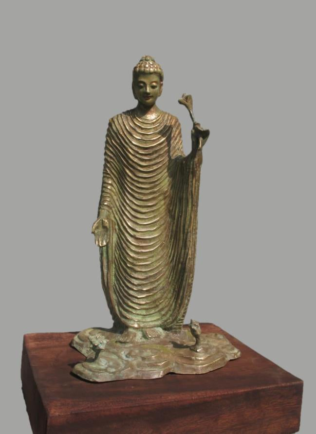 'Buddha' religious Brass, Metal sculpture by artist Rohan Sonavane, 18x10 inch, on brass, metal