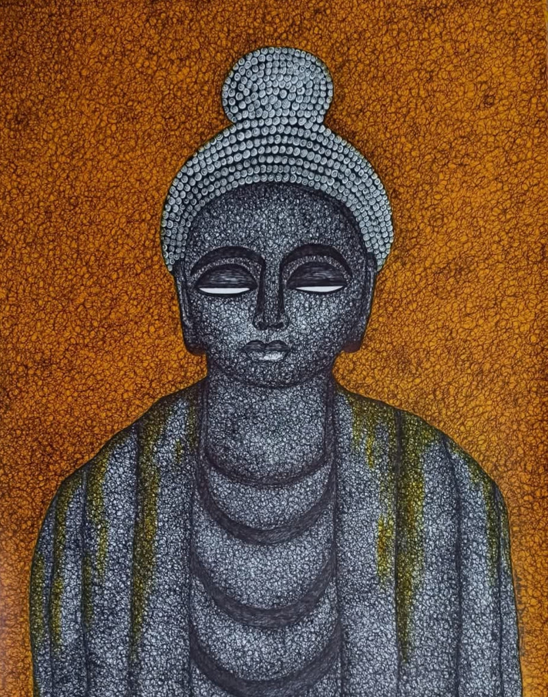Buddha' religious mixed-media painting by artist Ankita Dutta, 28x22 inch, on paper