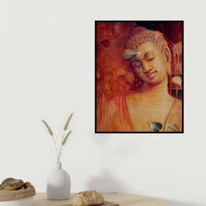 Sanjay Lokhande's 'Buddha Bhavana (Inner Peace)' painting visualized above a sofa in a contemporary room.