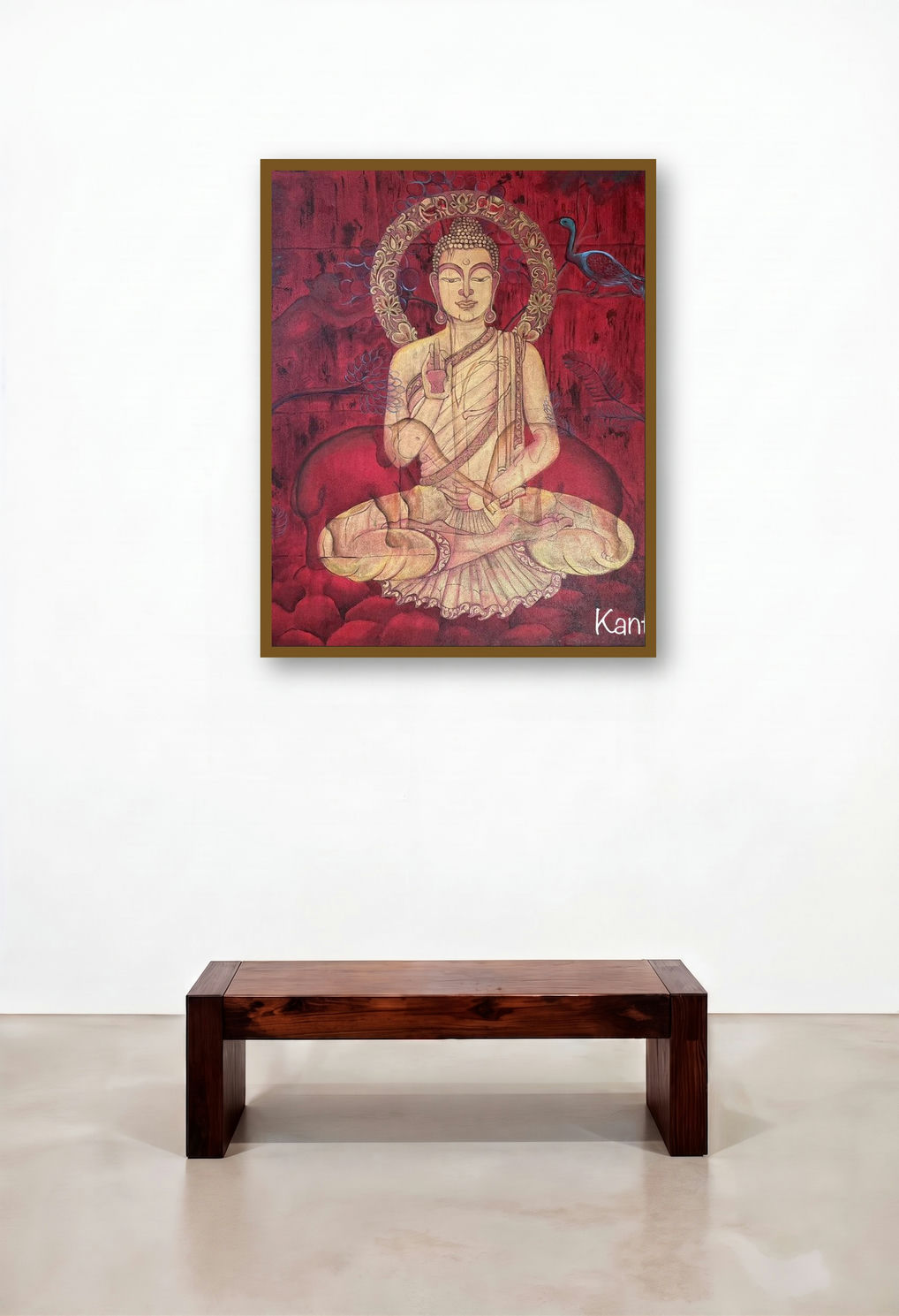 Buddha Calm In Chaos by artist Kanta Singh displayed in a Modern Study