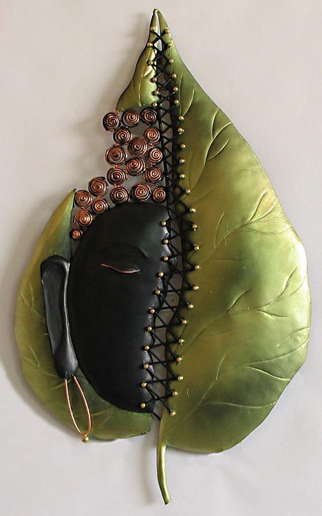 Religious craft titled 'Buddha In Leaf', 15x10 inches, by artist Nitesh on Wrought Iron