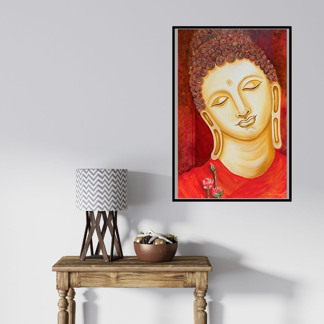 In-situ view of Ganesh Badiger's 'Buddha Painting (A majestic landscape painting)' painting in a room