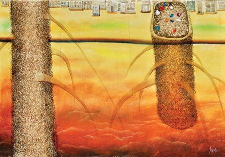 Abstract watercolor painting titled 'Budding Cosmos 1', 30x36 inches, by artist Jagesh Edakkad on Paper