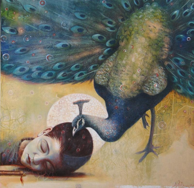 Figurative acrylic painting titled 'Buddy 2015', 30x30 inches, by artist Ashis Mondal on Canvas