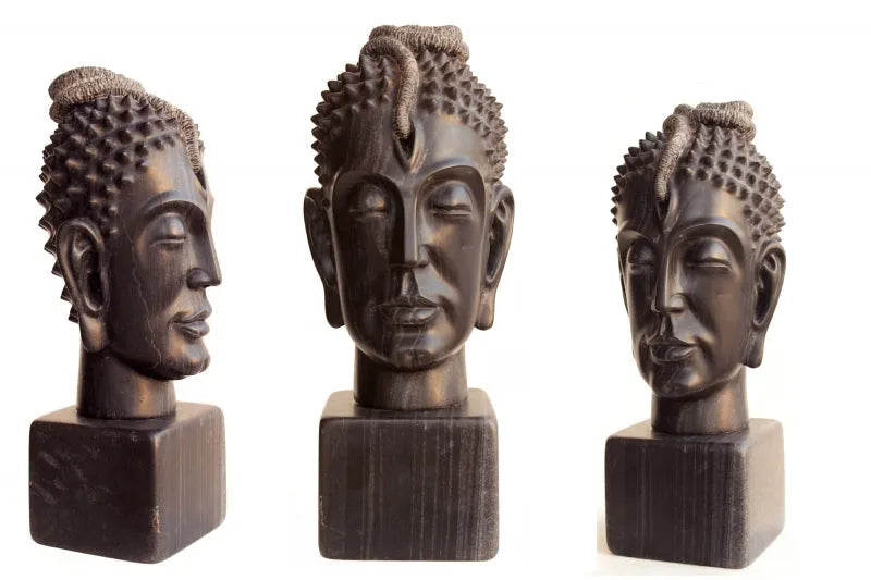 Religious sculpture titled 'Budh Shiva', 17x8 inch, by artist Parminder Singh on Black Marble