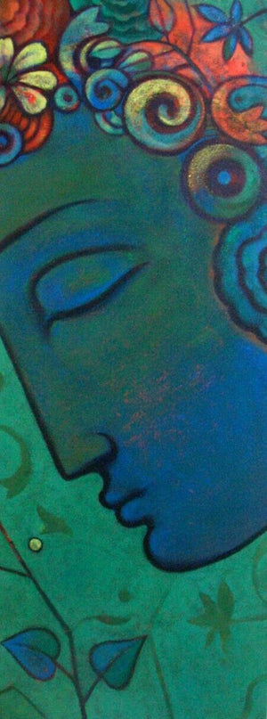 Budha (Serene Contemplation) by Sanjay Bhalerao, Original Acrylic Religious Painting on Canvas, Medium Vertical Wall Art