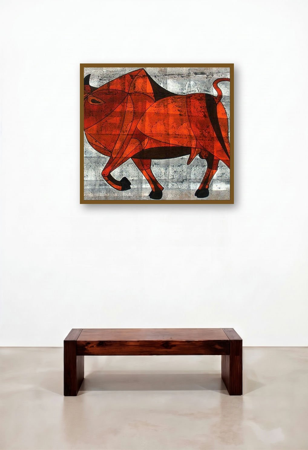 Bull 12 (Bull 44) by artist Vijay Belde displayed in a Art Deco Living Room