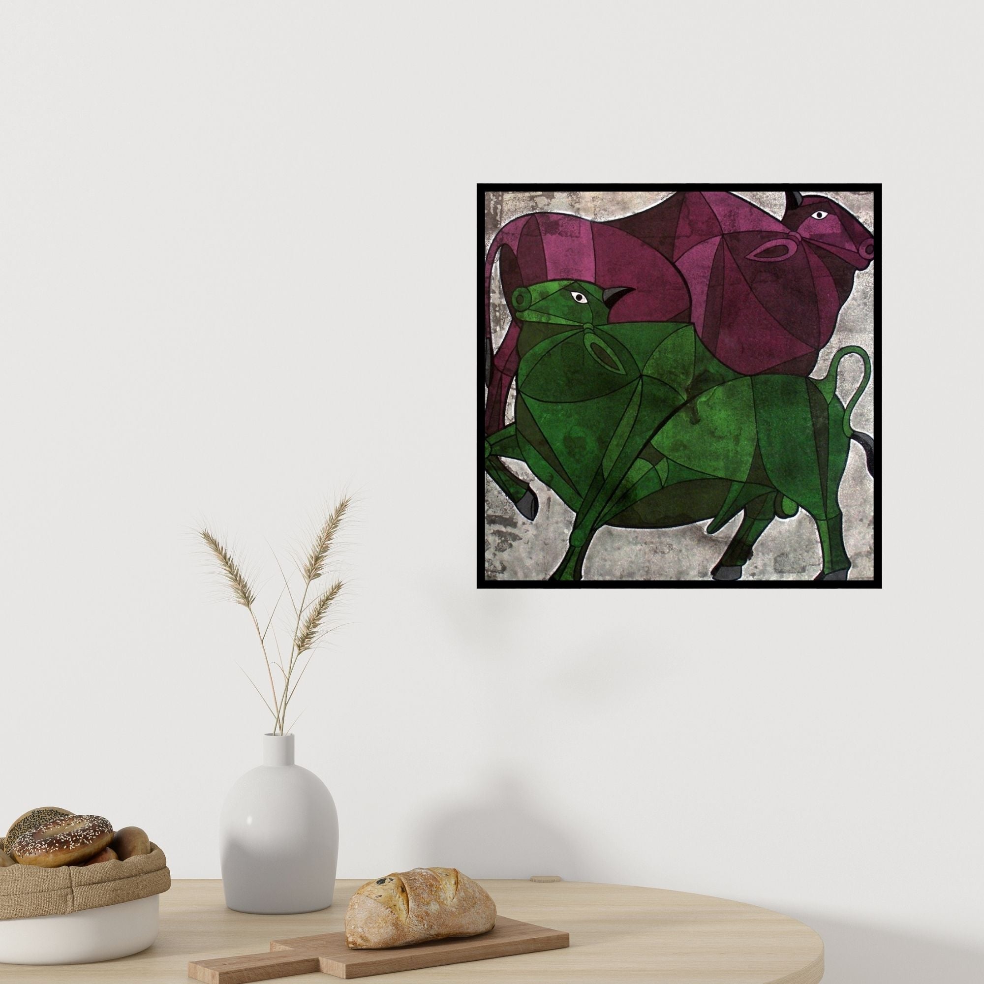 In-situ view of Vijay Belde's 'Bull 13 (Bulls 06)' painting in a room