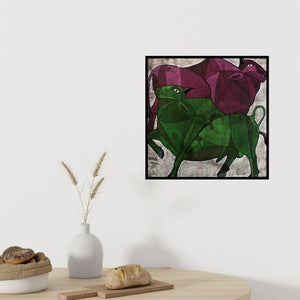 In-situ view of Vijay Belde's 'Bull 13 (Bulls 06)' painting in a room