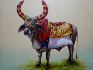 Animals charcoal painting titled 'Bull', 36x48 inches, by artist Yuvraj Patil on Canvas