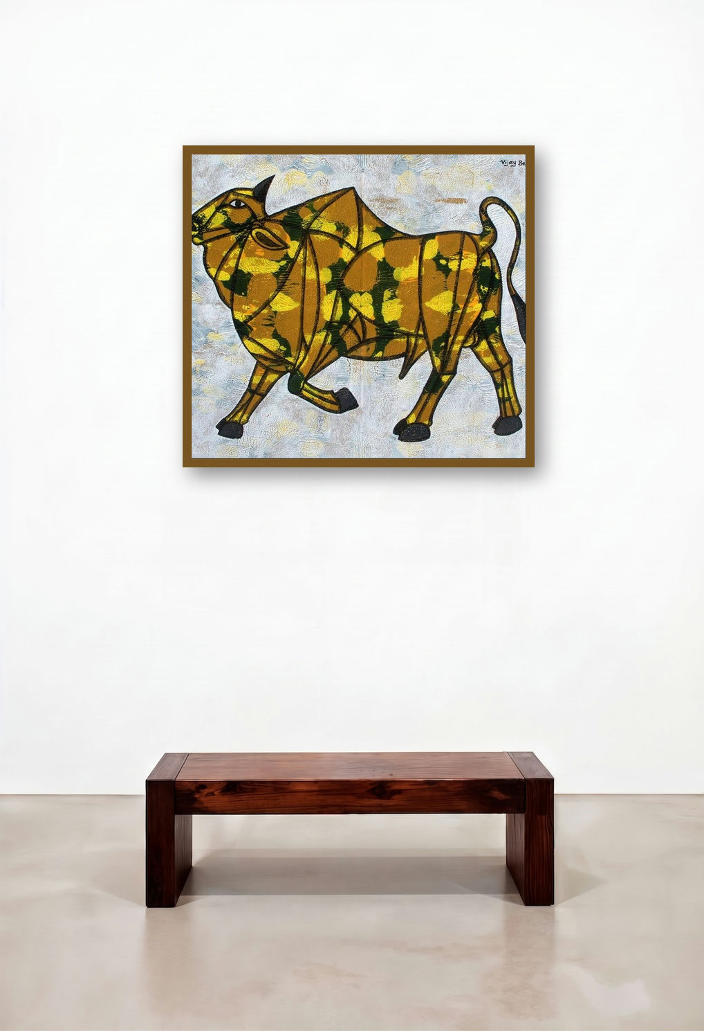 Bull 24 by artist Vijay Belde displayed in a Contemporary Luxury Dining Room