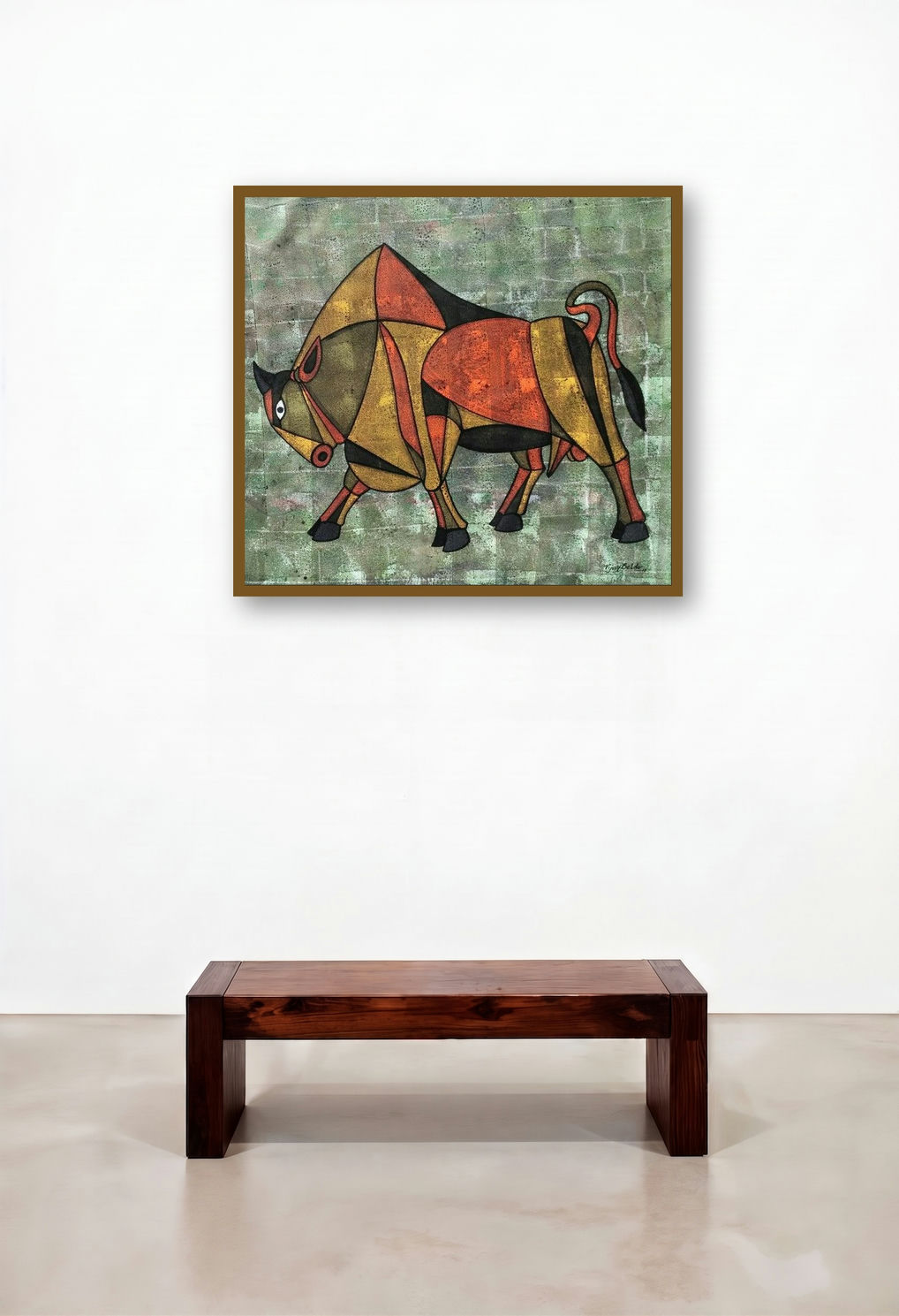 Bull 26 (Bull 15) by artist Vijay Belde displayed in a Luxury Study
