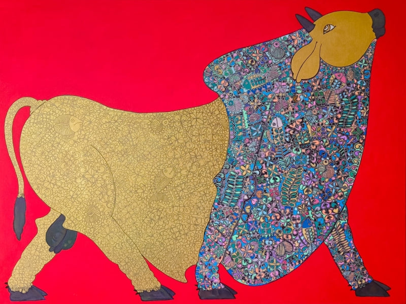 Bull' animals acrylic painting by artist Sreekanth Kurva, 36x48 inch, on canvas
