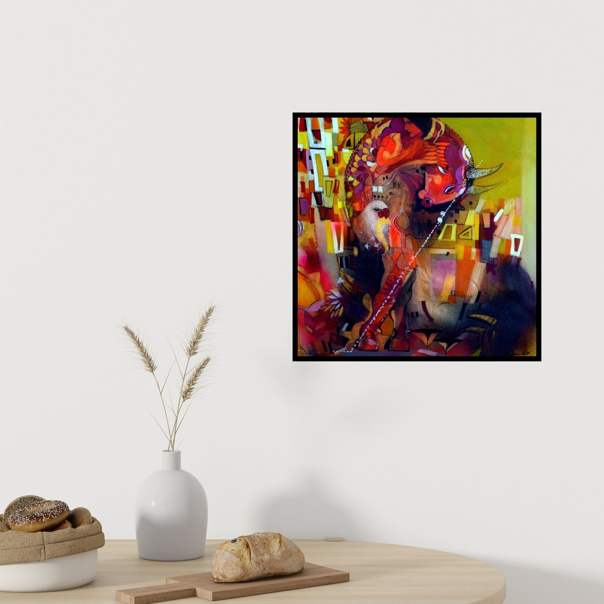 In-situ view of Madan Lal's 'Bull 3 (Untitled)' painting in a room