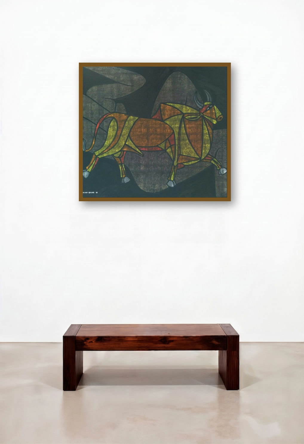 Bull 31 (The Guiding Hand) by artist Vijay Belde displayed in a Boutique Hotel Style Dining Room