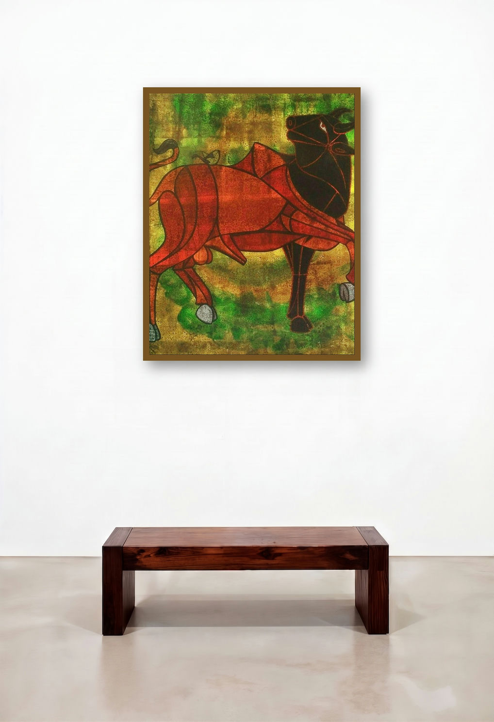 Bull 35 (Strength and Majesty) by artist Vijay Belde displayed in a Contemporary Luxury Library