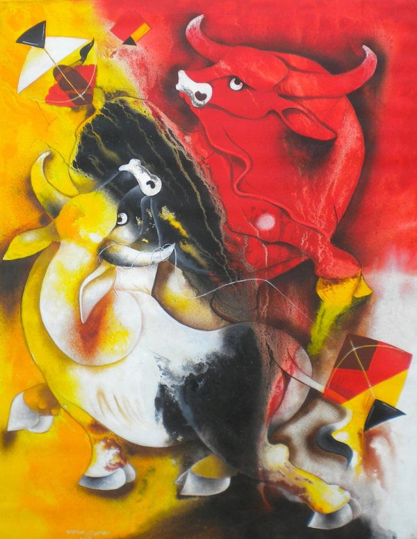 Bull And Kite Painting by Uttam Manna | ArtZolo.com