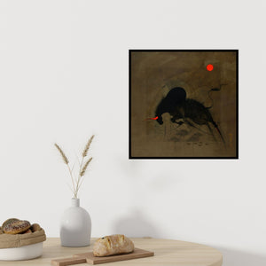 In-situ view of Amol Pawar's 'Bull 3 (Abstract Bull, Red Moon)' painting in a room