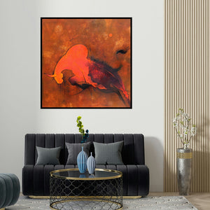 Amol Pawar's 'Bull Iii' painting visualized above a sofa in a contemporary room.