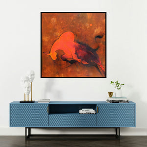 'Bull Iii' painting by Amol Pawar shown on a wall in a furnished room.