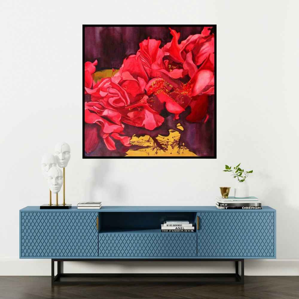 'Bunch Of Flowers' painting by Balaji G Bhange shown on a wall in a furnished room.