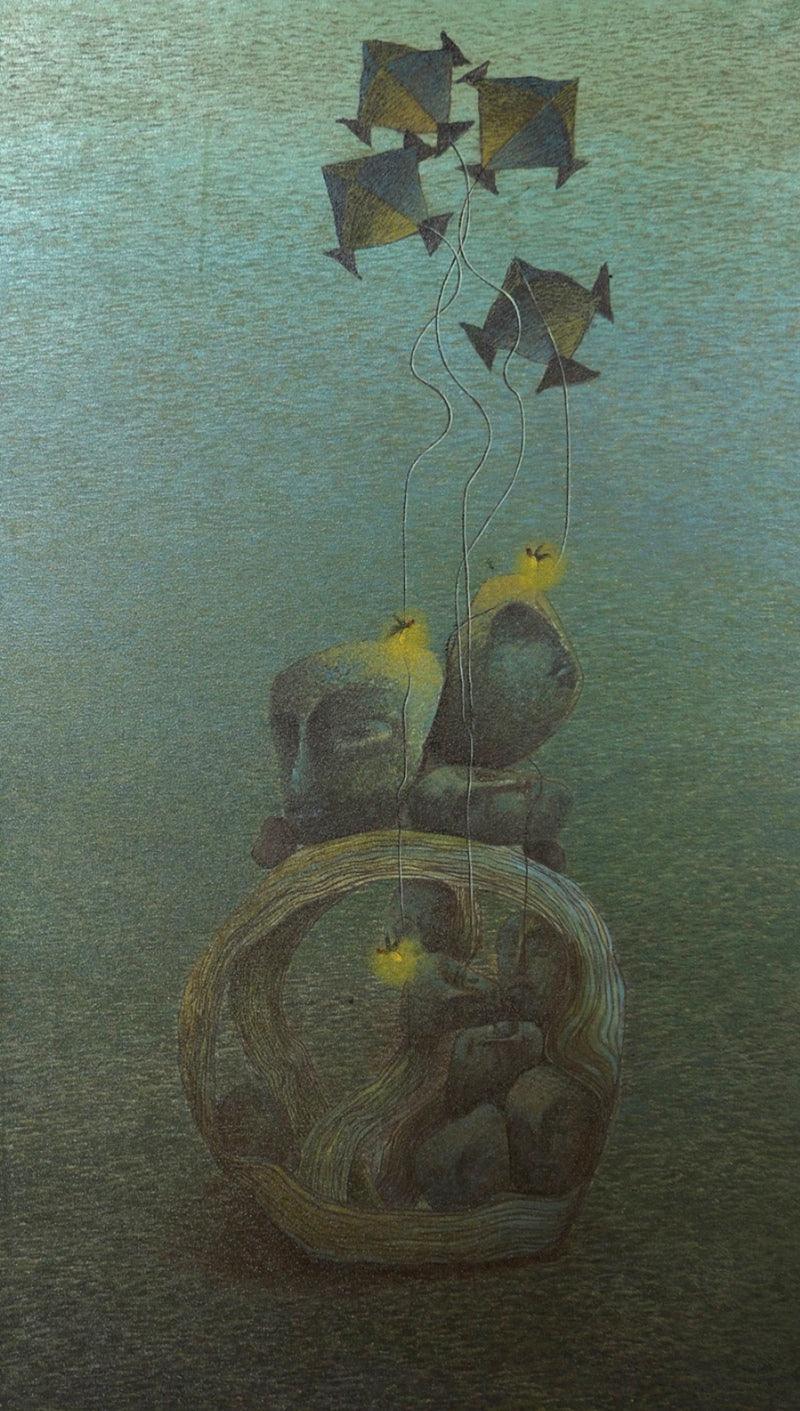 contemporary acrylic painting titled 'Burning Desire 2', 42x24 inches, by artist Vaishnavi Naik on Canvas