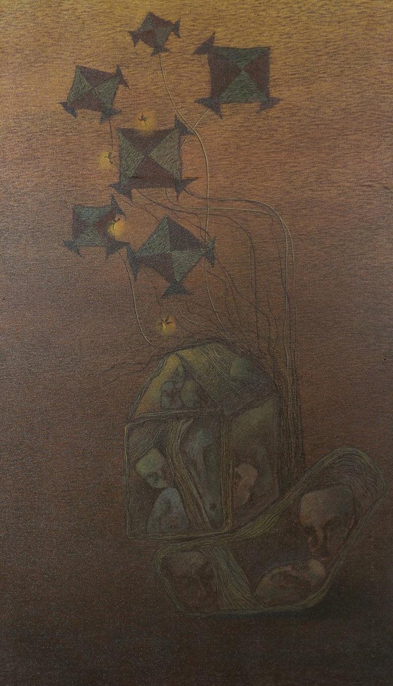 contemporary acrylic painting titled 'Burning Desire 3', 42x24 inches, by artist Vaishnavi Naik on Canvas