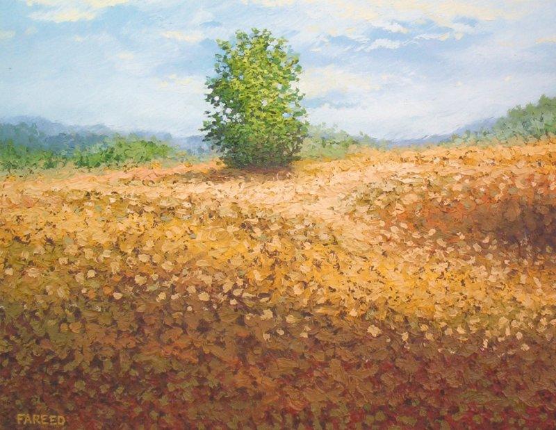 Landscape oil painting titled 'Bush', 18x14 inches, by artist Fareed Ahmed on Canvas Board