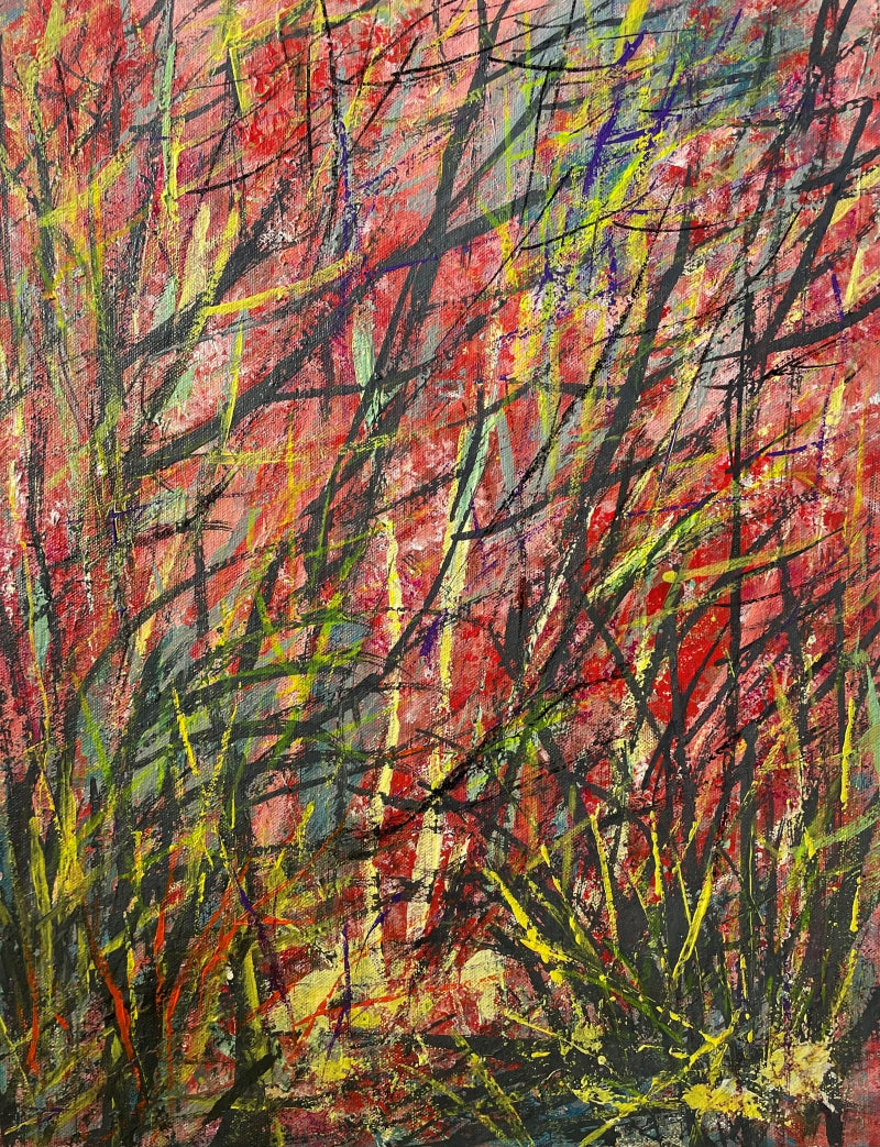 Bushes Facing' abstract acrylic painting by artist Umesh Pandey, 18x14 inch, on canvas