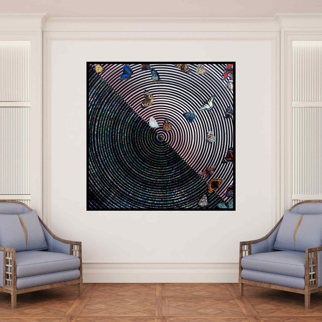 In-situ view of Ghanshyam Gupta's 'Butterfly (The Butterfly Effect)' painting in a room