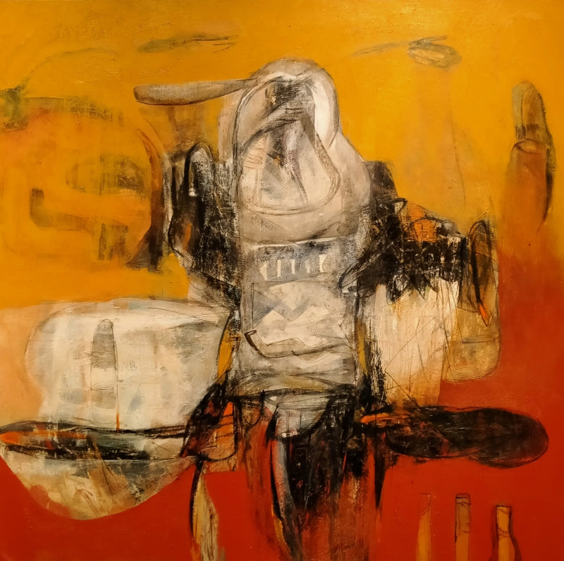 'Butterfly' abstract acrylic painting by artist Prabinkumar Nath, 48x48 inch, on canvas