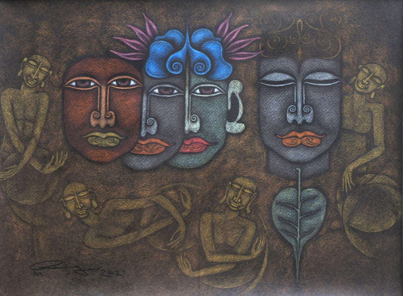 Bygone 1' figurative mixed-media painting by artist M Raja, 22x30 inch, on acid free paper