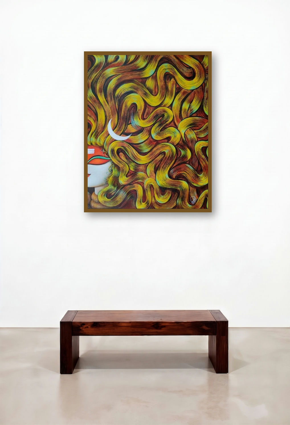 Byomkesh 1 (Shiva's Cosmic Flow) by artist Susmita Mandal displayed in a Contemporary Reception Area