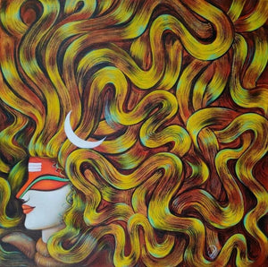 Byomkesh 1 (Shiva's Cosmic Flow) by Susmita Mandal, Original Acrylic Religious Painting on Canvas, Medium Square Wall Art