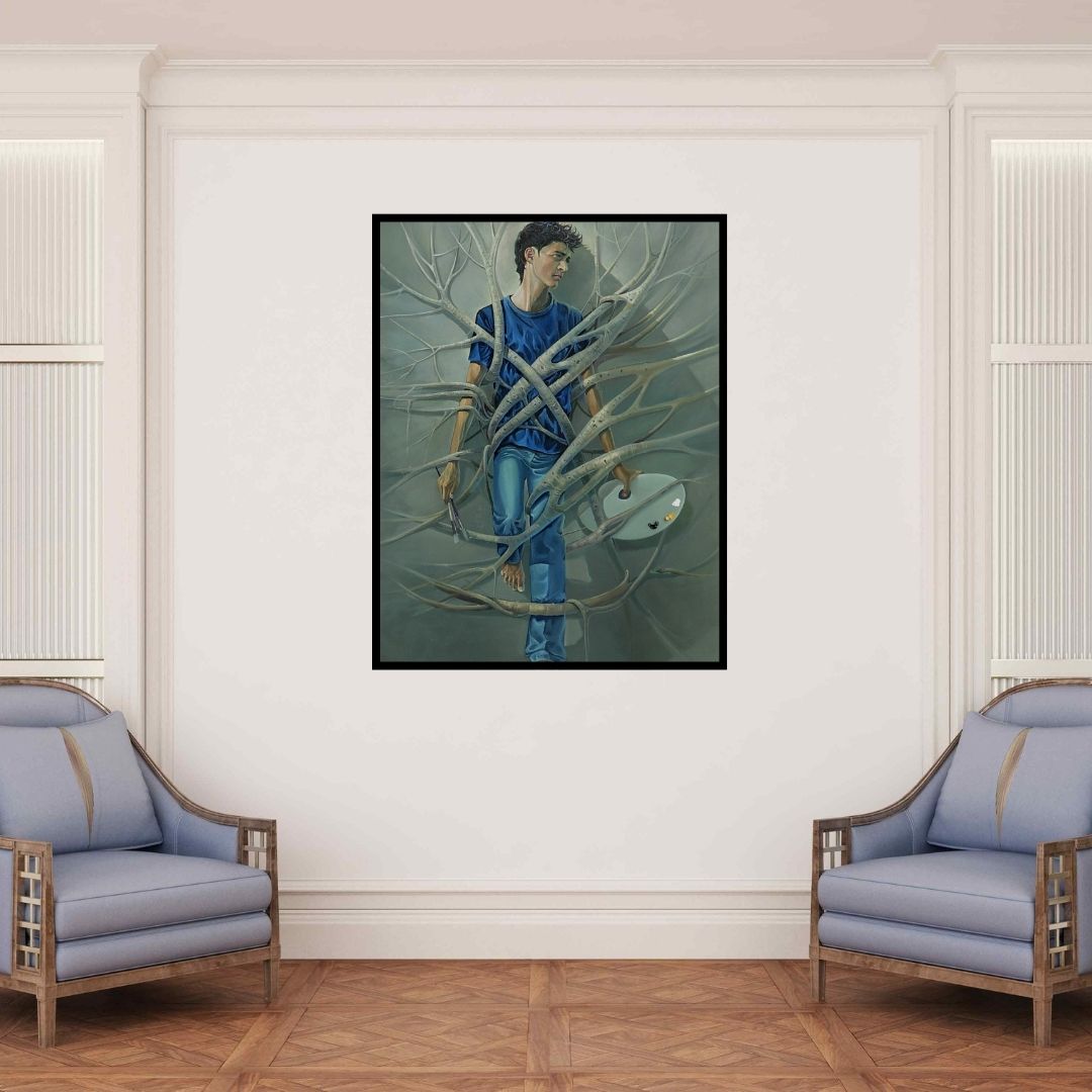 In-situ view of Bijay Biswaal's 'Caged Freedom (Caged Freedom)' painting in a room