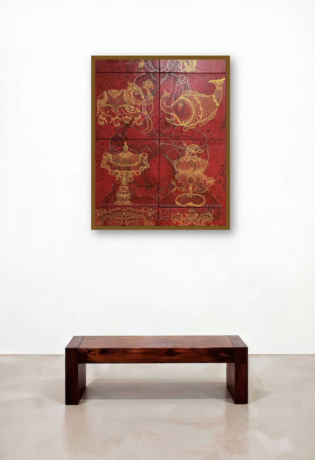 Calm In Chaos 3 Sacred Symbols (Celestial Harmony**) by artist Kanta Singh displayed in a Boutique Hotel Style Library