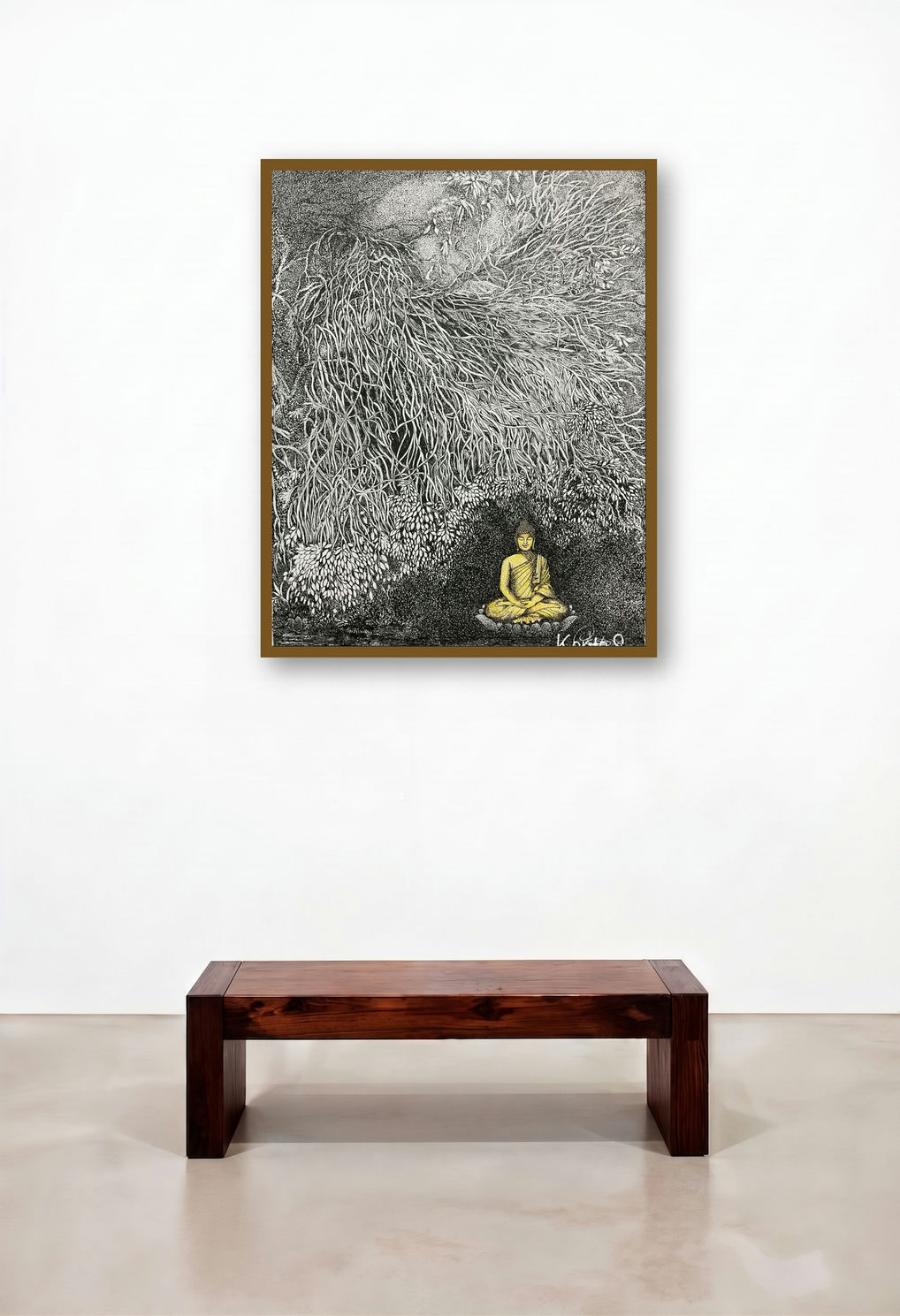 Calm In Chaos Black Series 1 (Cosmic Dance**) by artist Kanta Singh displayed in a Classic Dining Room