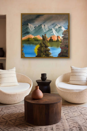 Calm Mountains (Mountain Reflection) by artist Anu Dhimaan displayed in a Boutique gallery